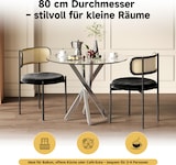 thumbnail of Esstisch rund 80x80x75 cm Silber mit gehärteter Glasplatte und galvanisierten Metallbeinen, kreuzförmiges Gestell, modern und platzsparend