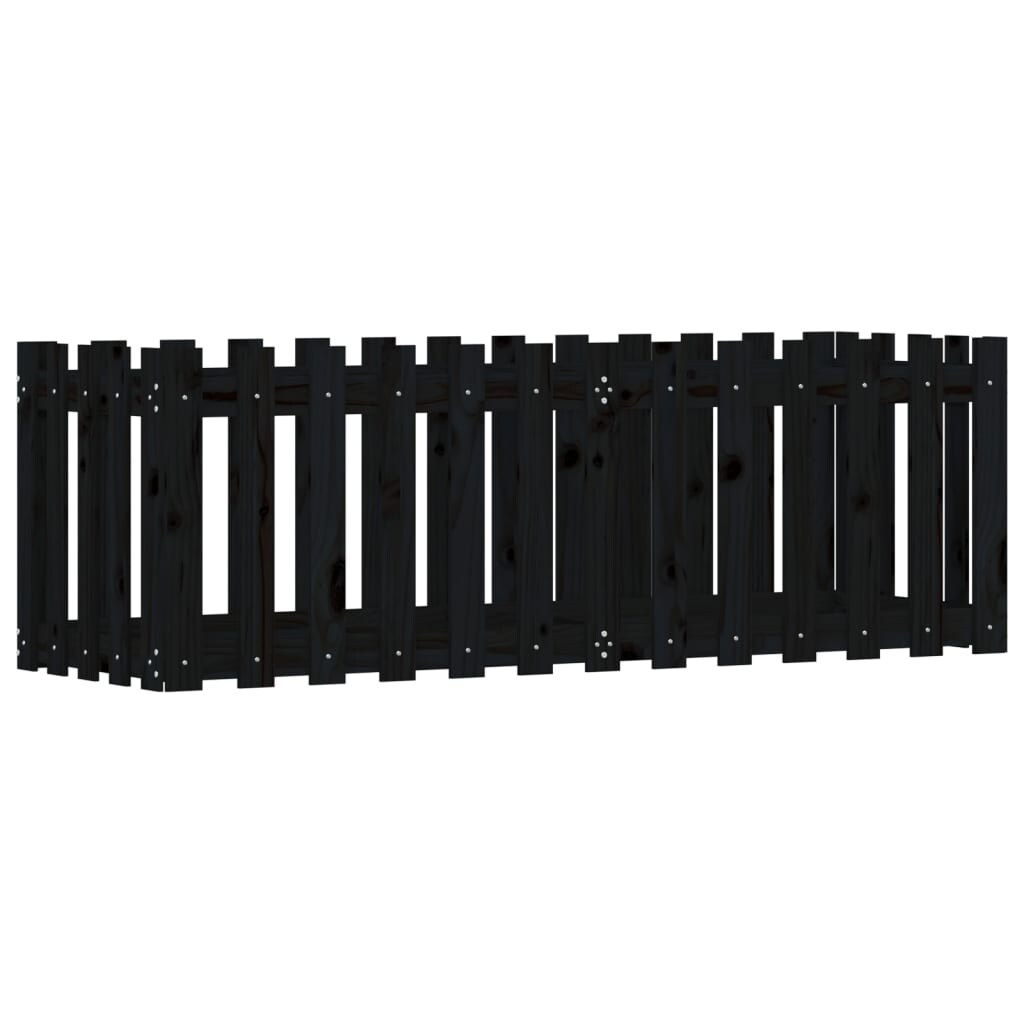 Helloshop26 - Hochbeet für Pflanzen Blumen Terrasse Garten Gartengestaltung mit Zaun 150 x 50 x 50 cm massive schwarze Kiefer 02_0039799