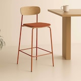 thumbnail of Set van 2 hoge stoelen in oranje hout