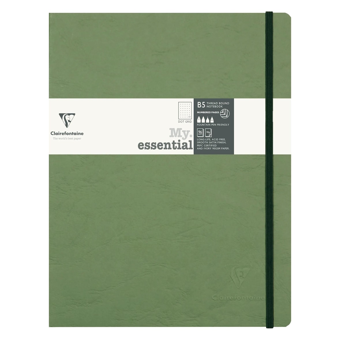 Clairefontaine 5x My.Essential Age Bag, Notizbuch B5 (19x25 cm) mit Fadenbindung, 96 Bl nummeriert, dot, Papier elfenbein 90g - Grün 794433C