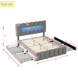 thumbnail of Merax 140 x 200 Polsterbett, Polsterbett mit 4 Schubladen, Polsterbet Bett mit LED-Lichtleiste mit USB und Stereoanlage, Grau