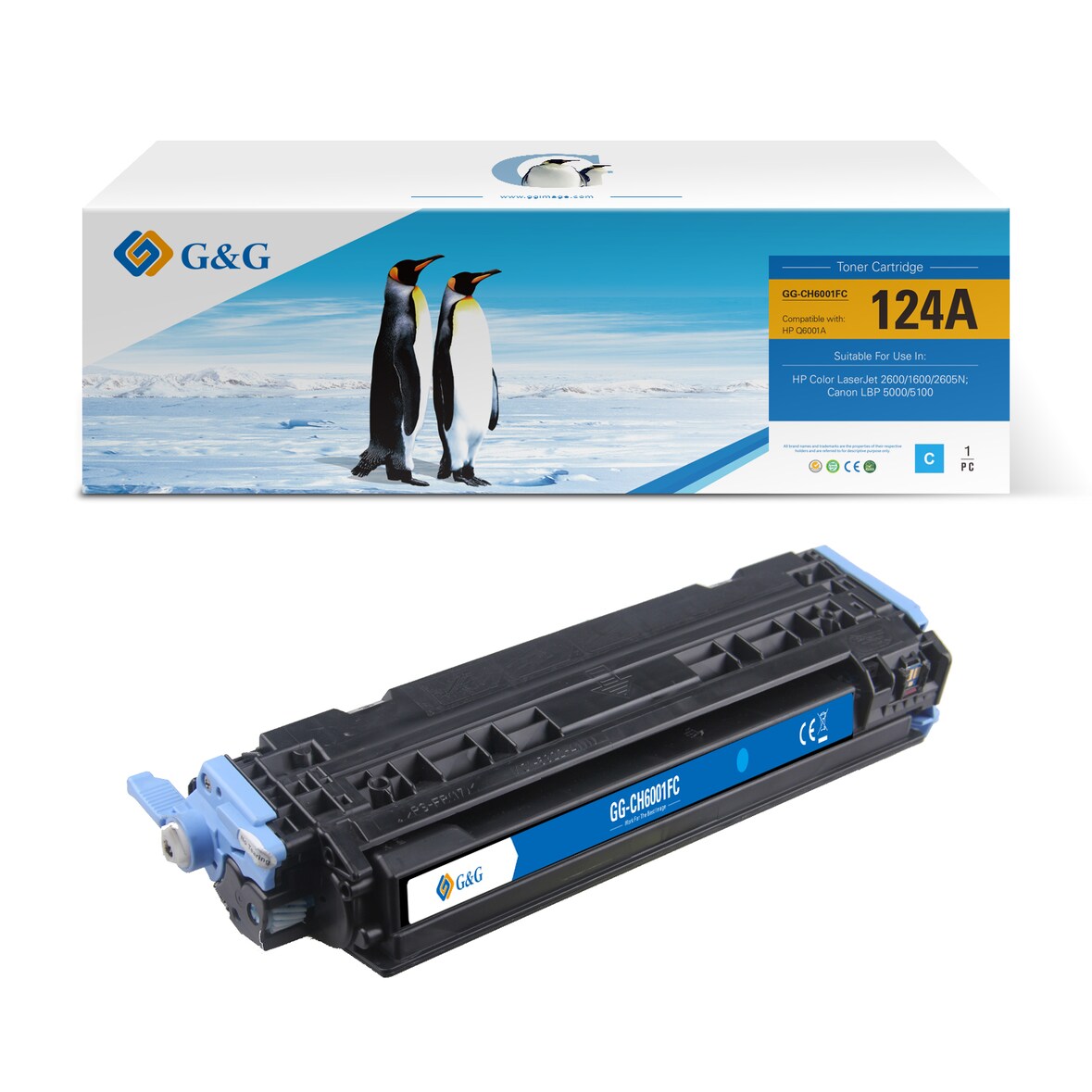 G&G Q6001A toner compatibel met HP 124A Tonercartridge Cyaan 1 stuck (s) Huismerk