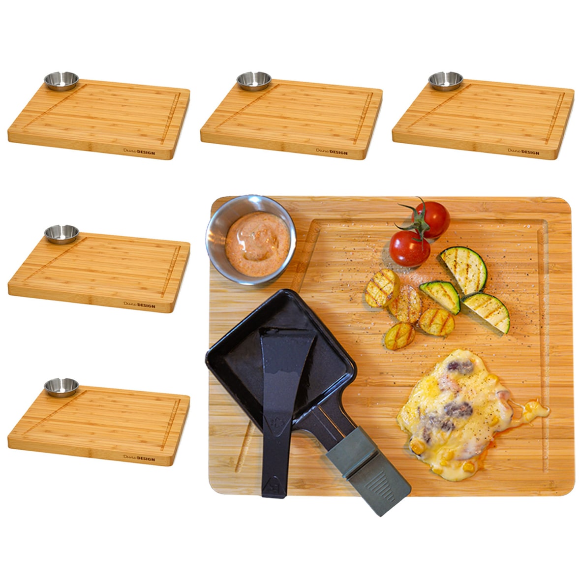 6 Personen Raclette Teller Set - 30x25 Raclette Brettchen Pfännchen Untersetzer