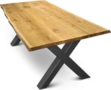thumbnail of DELUKE® Massivholz Wohnzimmertisch mit Baumkante RAGNAR - 280x100cm, Eichenholz, X-Hora Gestell | Esstisch Holz Küchentisch Esszimmertisch