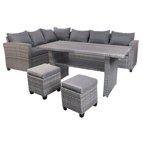 XXL Alu Polyrattan Terrassen Lounge Set Gartenlounge Sitzgruppe Ecklounge 4-tlg. : 4-tlg.