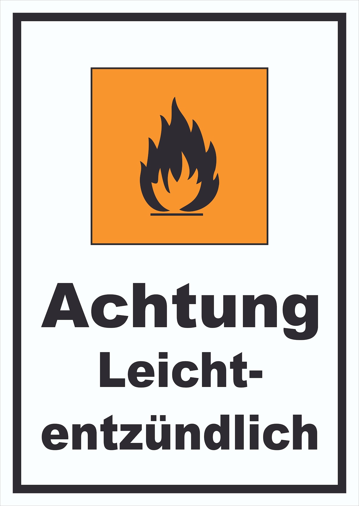 Schild Gefahrensymbol Leichtentzündlich Flamme hochkant A4 (210x297mm)