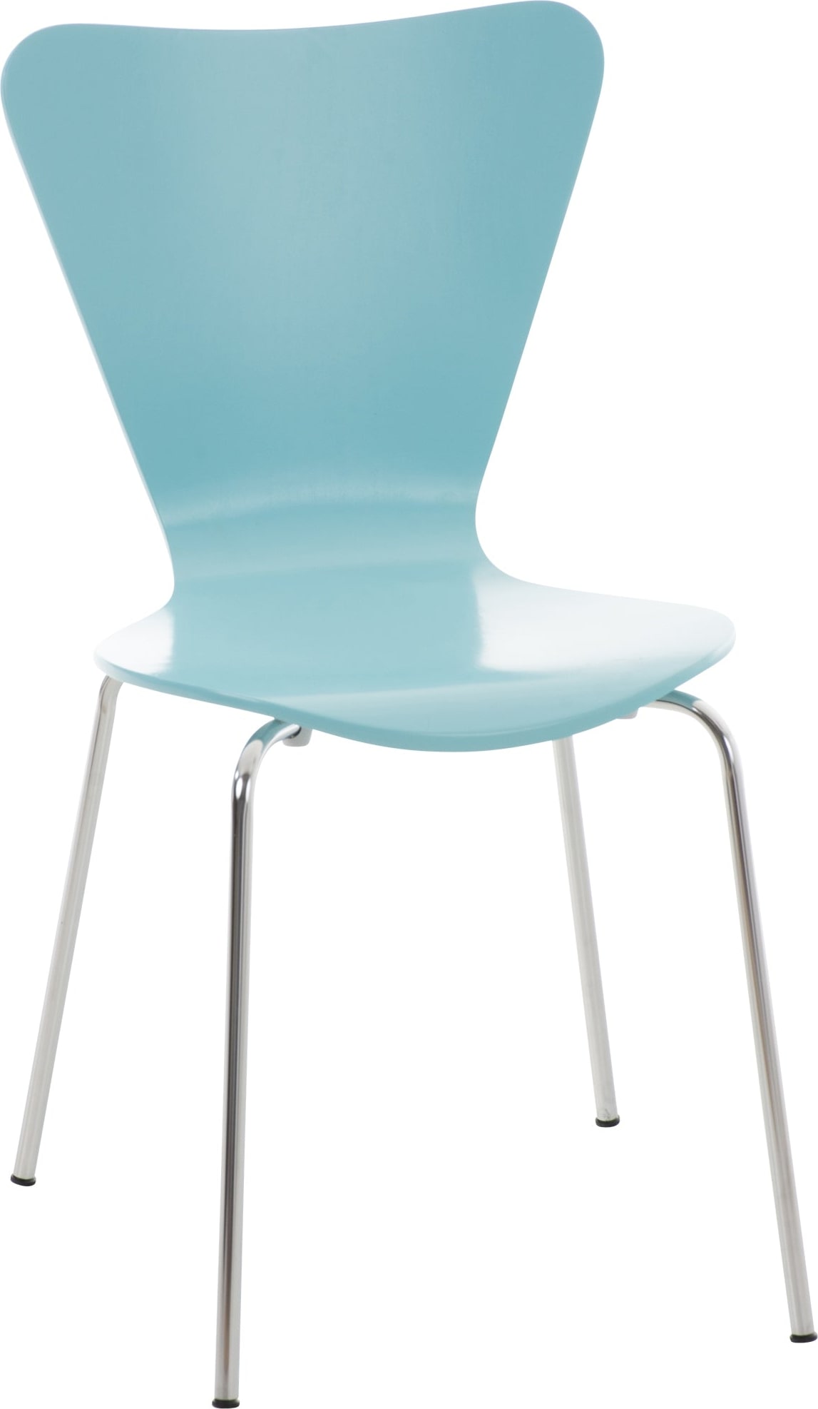 Décoshop26 - Küchen-/Esszimmerstuhl x1 stapelbar dreieckige Rückenlehne helles Holz und Chrommetall 10_0003329