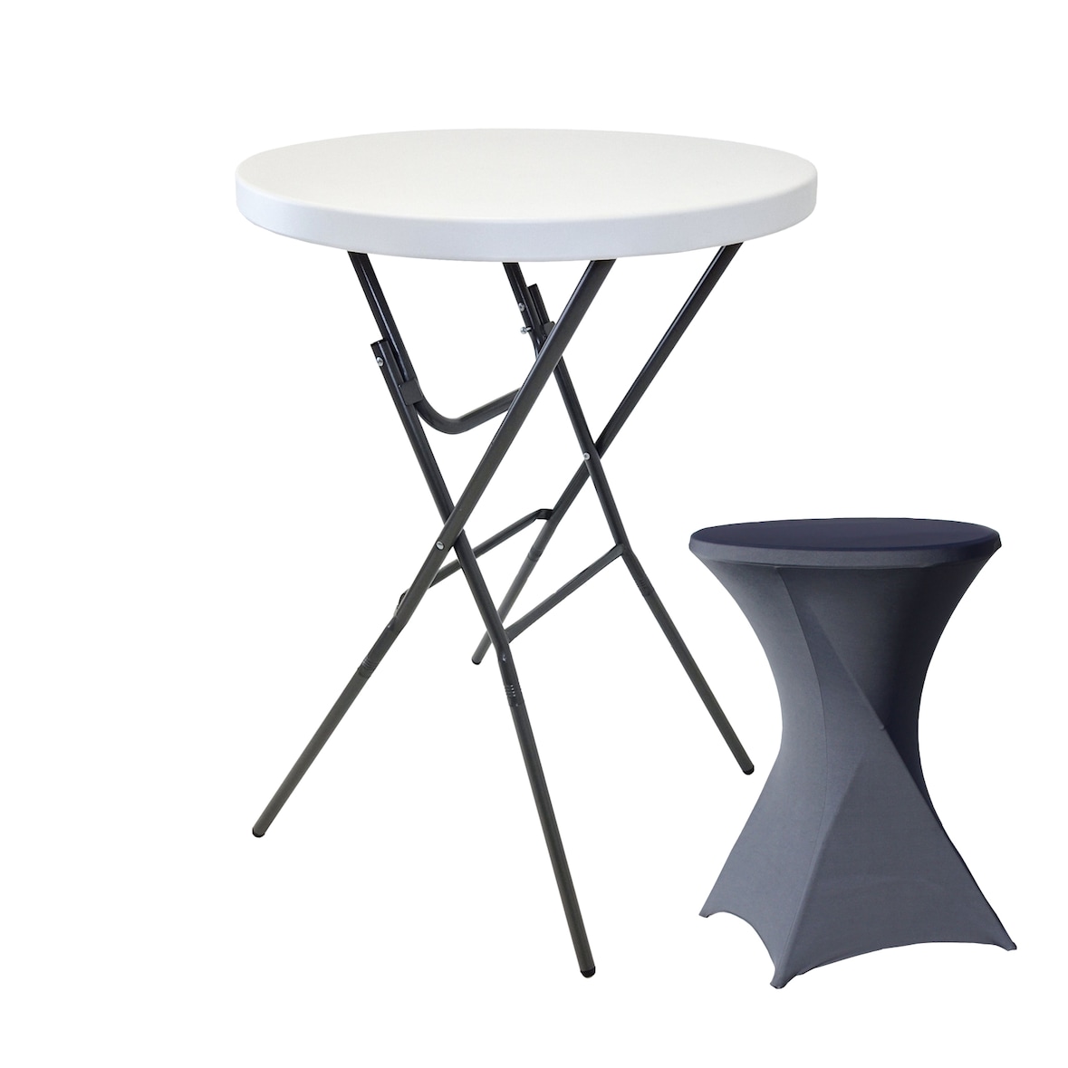 Stehtisch mit Husse Partytisch klappbar Ø 80 cm Höhe 110 cm in Weiß mit Husse in Anthrazit