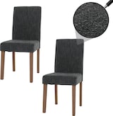 thumbnail of 2er-Set Esszimmerstuhl Littau, Stuhl Küchenstuhl Hochlehner, Stoff/Textil Chenille Holz ~ dunkelgrau, naturfarbene Beine