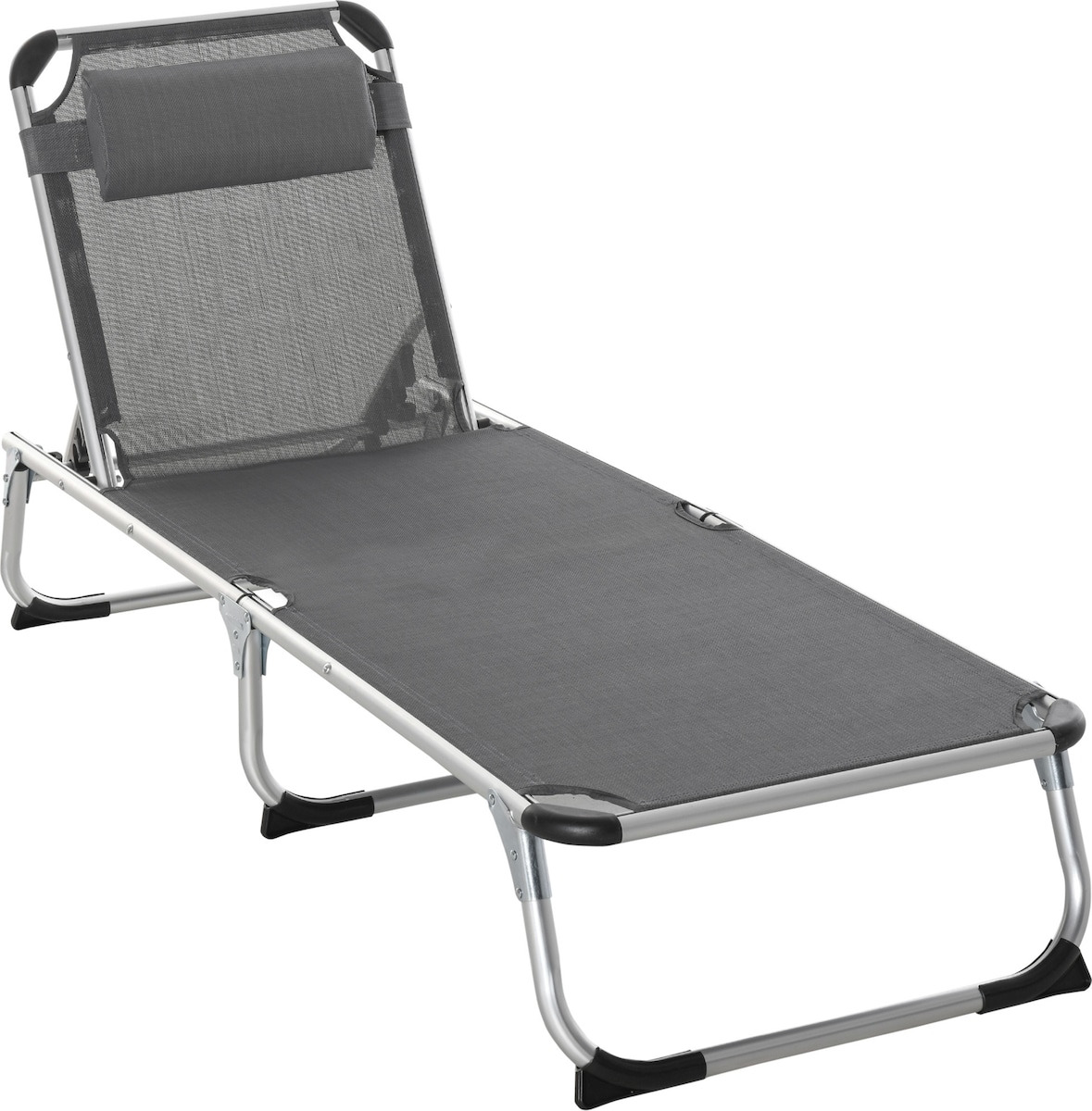 Tumbona Plegable Reclinable de Aluminio con Reposacabezas Extraíble y Respaldo Ajustable en 4 Posiciones para Jardín Terraza 165x60x76 cm