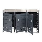 thumbnail of 3er-Mülltonnenverkleidung HWC-H40b, Mülltonnenbox, Pflanzkasten Edelstahl-Metall-Kombi 63kg 110x175x62cm erweiterbar