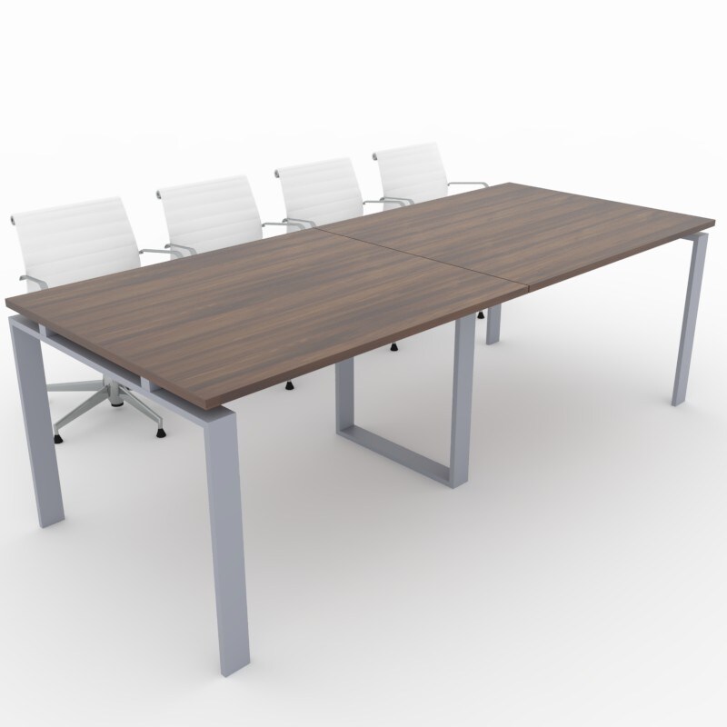Oficit. Mesa de reuniones. Estructura metálica Marco Abierto gris plata con tablero nogal. Fabricado en España. Medidas: 240x100cm (largo x ancho)