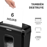 thumbnail of Fellowes Destructora trituradora de papel 6M MiniCorte, destruye 6 Hojas en partículas, Papelera 13 L. Bloqueo de Seguridad. Color Negro