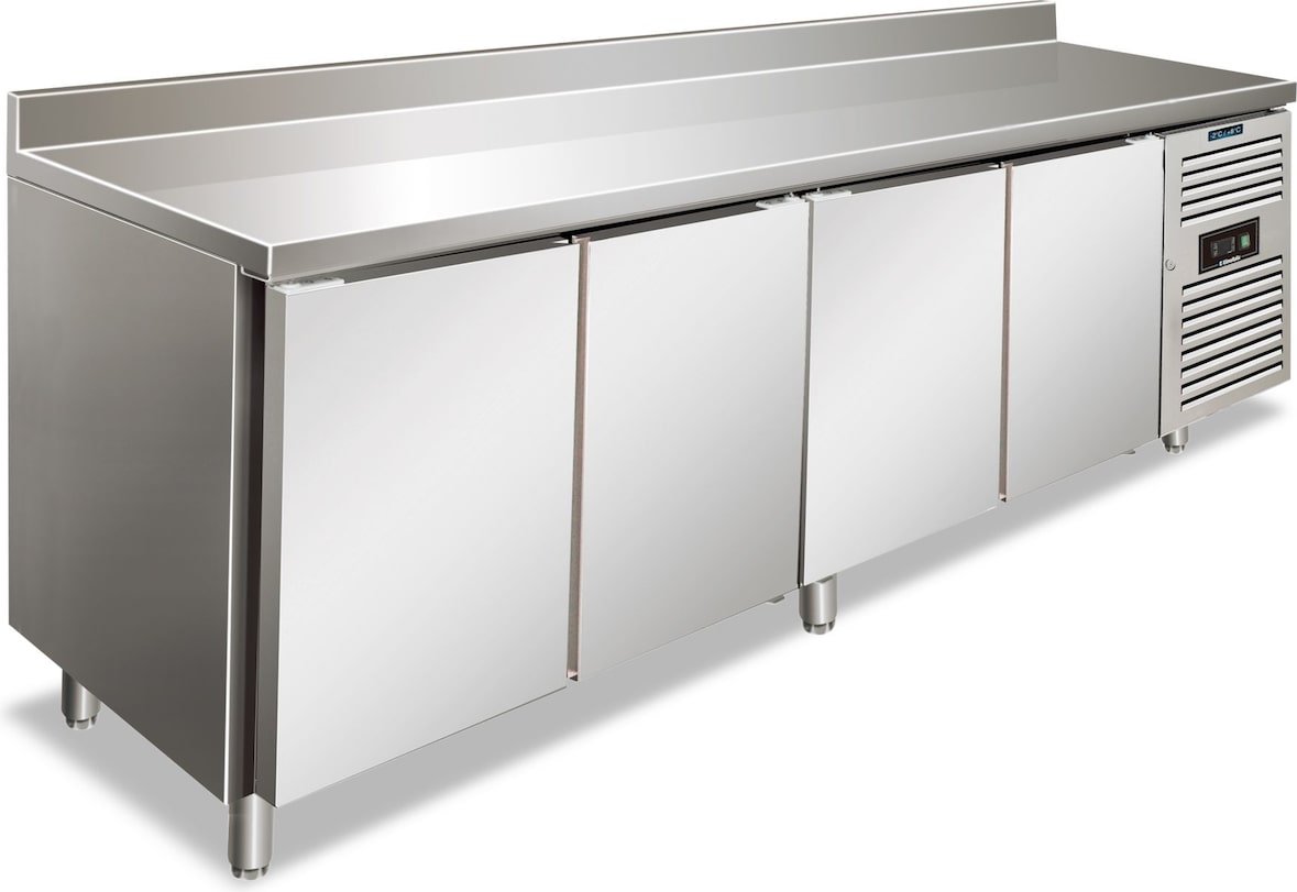 KLIMAITALIA 4-türiger Edelst.-Kühltisch tropicalisierter Rückwand. Abtau auto. T° -2°C/+8°C. Dim. LxWxH 2230x60x96 cm. SNACK4200TNF