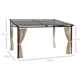 thumbnail of Gartenpergola mit Polycarbonatdach, Polyester-Vorhängen und Aluminium-Stahl-Rahmen, Beige, 345x300x215-255 cm