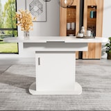 thumbnail of Ausziehbarer ovaler Esstisch mit Stauraum Weiß+Silber 130x70x75 cm, Spanplatte Metallgriff, platzsparend, modern, variabel als Ess und Arbeitstisch