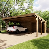 thumbnail of MF - Cochera Doble León 39 m² (8,06 x 4,82 x 2,57 m) de Madera de pino Tratada con Techo de Policarbonato y Anexo de Almacenaje Resistente