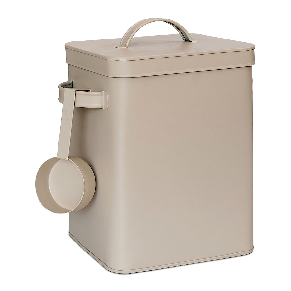 Relaxdays Metallbox, 6,5 L Aufbewahrungsbox mit Dosierhilfe, Tierfutter & Kaffee, luftdicht, Waschpulverdose, beige