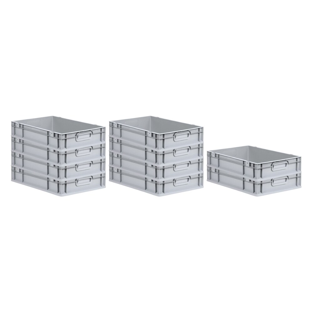 PROREGAL 10x Eurobox NextGen Grip | HxBxT 12x40x60cm | 23 Liter | Griffe geschlossen | Glatter Boden | Eurobehälter