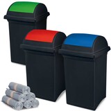 thumbnail of BRB 3 Schwingdeckel-Abfallbehälter 50 Liter, Polypropylen-Kunststoff, Korpus anthrazit/Deckel blau/grün/rot inkl. 300 Müllsäcke 100 Liter