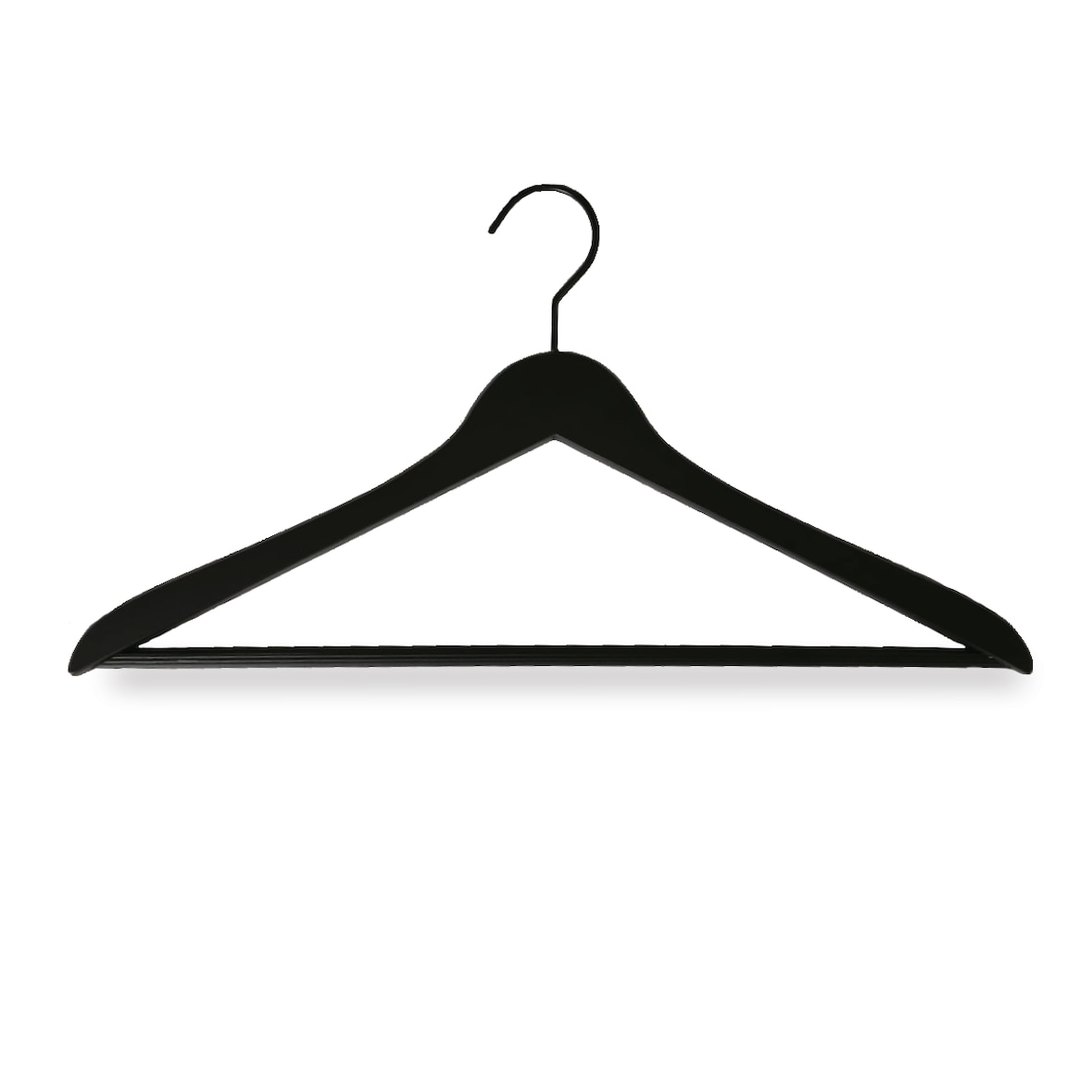 Perchas de madera negras con gancho negro.
