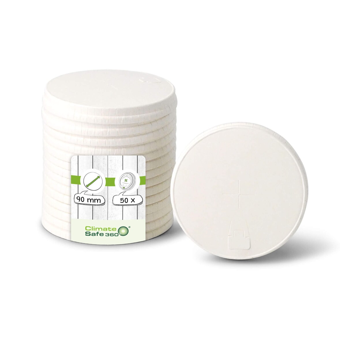 greenbox - Papierdeckel Ø 90 mm, weiß, Trinköffnung + Halmkreuz, 50 St.