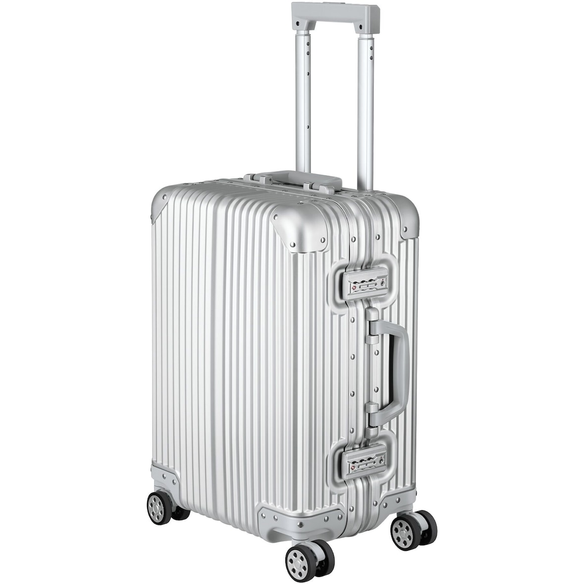 tectake Bordtrolley Airway, Aluminium, TSA-Schlösser, 4 Doppelrollen 38 x 24,5 x 53 cm Silber