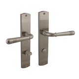 thumbnail of Schildgarnitur matt vernickelt Türdrücker Langschild Türgriff Zamak WC DIN Norm