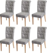 thumbnail of 6er-Set Esszimmerstuhl gepolstert | HxBxT 98x47x62cm | Sitzhöhe 42cm | Nieten | Stoff/Textil | helle Beine | Hellgrau | Stuhl Küchenstuhl