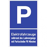 thumbnail of Dreifke® Parkplatzschild - Elektrofahrzeuge w. des Ladevorgangs ... Std., Alu, 400x650 mm