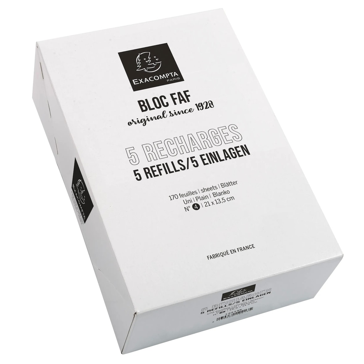 Exacompta - Réf. 12214E - Boîte de 5 recharges de bureau pour bloc Faf -170 feuilles microperforées détachables  21x 13,5cm - Ft N° 4 Blanc