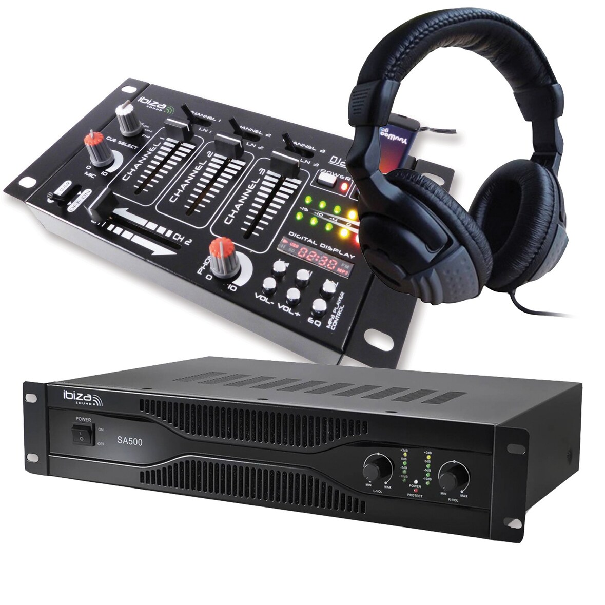 Pack sonorisation amplificateur 500W SA500 + Table de mixage 4 voies 7 entrées + Casque