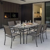 thumbnail of Mesa redonda de jardín Ø100 cm de acero pintado con tablero de vidrio templado, para jardín, terraza y balcón, resistente y estable – Dario