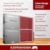 thumbnail of AL Briefkastensysteme 6 Fächer Premium Edelstahl Wand Briefkasten Anlage für Post A4, modern, robust und wetterfest, Artikelnummer: 331V6EA2