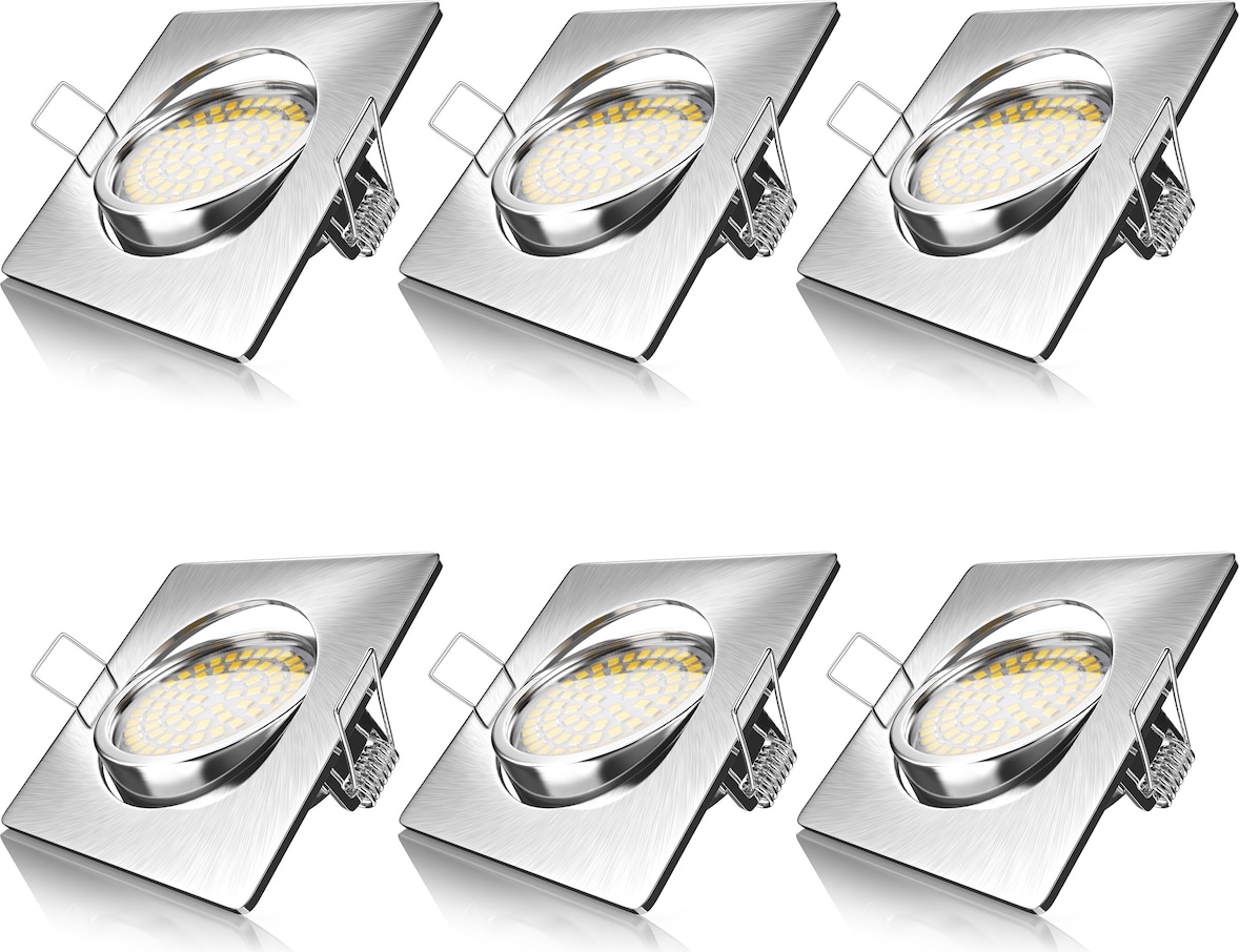 Brandson 6x LED Einbaustrahler in Edelstahl Optik, schwenkbarer Deckenspot mit 320 Lumen / Warmweiß