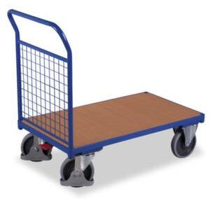 Gitter-Stirnwandwagen, Tragl. 500kg, Ladefl. LxB 1030x600mm, Holzplatte, 1 Wand