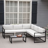 thumbnail of Outsunny Conjunto de Muebles de Jardín 3 Piezas de Aluminio con Mesa de Vidrio Sofá de 5 Plazas con Respaldo Ajustable Cojines Extraíbles 212x70x64 cm