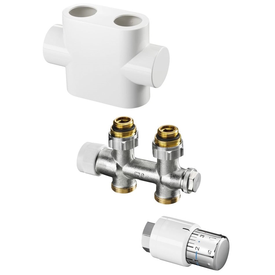 Oventrop Ventil-Anschlussset m TH-Kopf Durchgangsform, Multiblock weiß