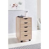 thumbnail of Rollcontainer 33 x 64 x 38 cm MDF-Holz 5 Schubladen sonoma, Moderner Schubladencontainer mit Rollen, Standcontainer