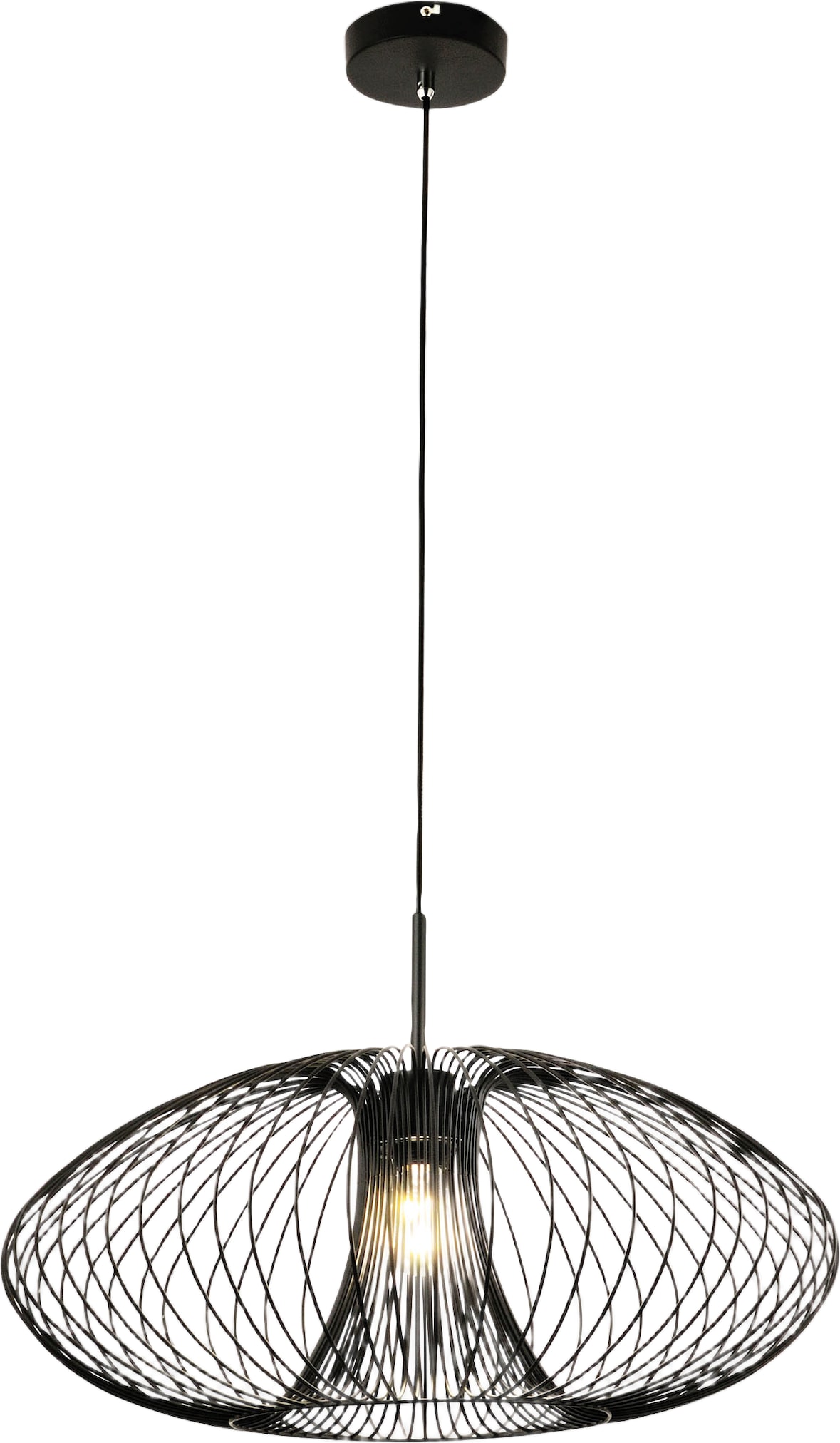 Fassa Pendelleuchte, Ø 60 cm, schwarzes Metall, E27-Fassung (40 W), Industriedesign, Schutzklasse 1, IP20 - Innenbeleuchtung