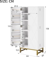 thumbnail of Merax keukenkast 60x40x130 cm, witte voorraadkast met gouden grepen, verstelbare planken en deurvakken