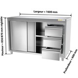 thumbnail of Meuble bas inox 1600x600 mm avec 3 tiroirs à droite PREMIUM - GOLDINOX