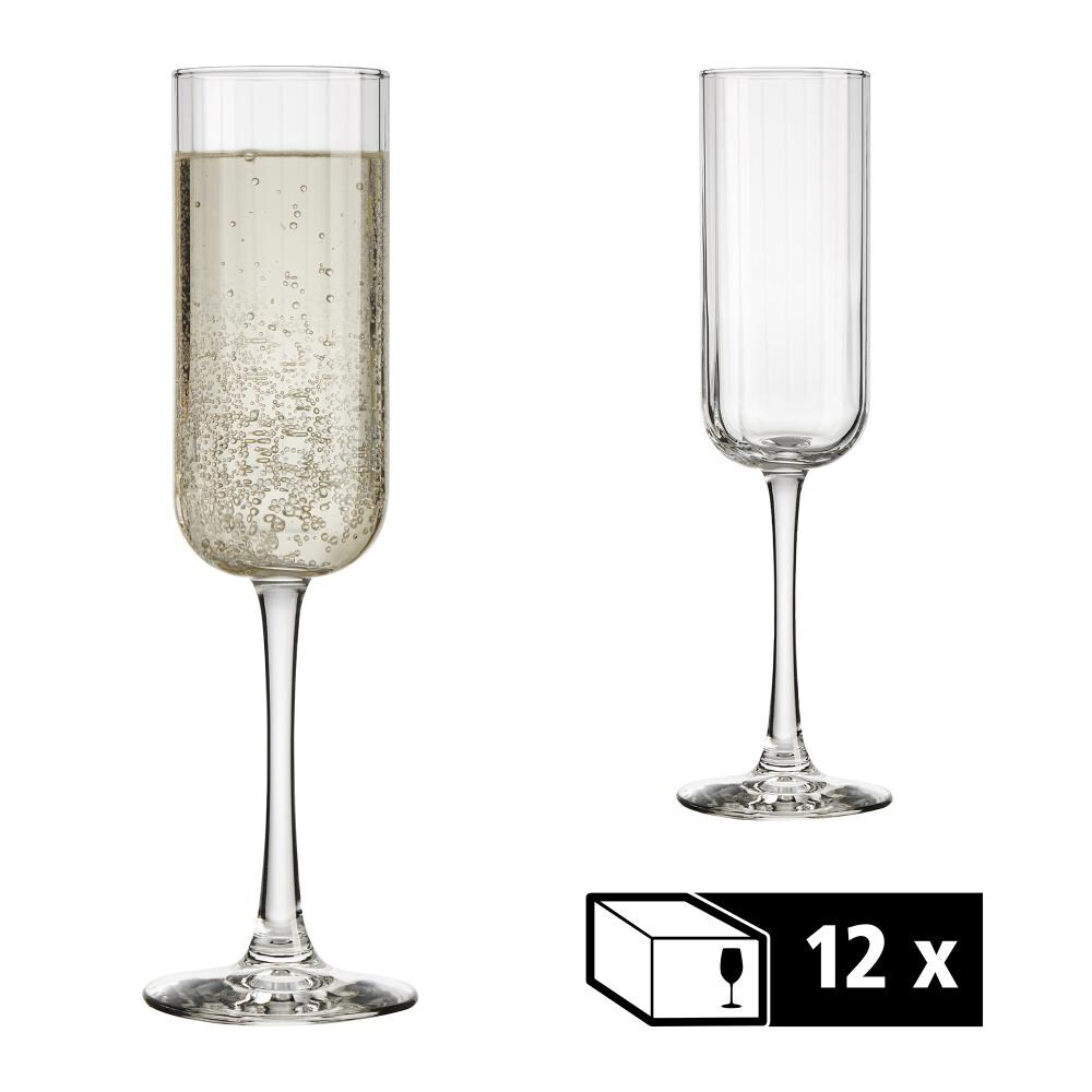 Libbey set van 12 champagneglazen -LINEAR- 222 ml, Ø 7 cm, H: 23,5 cm