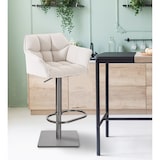 thumbnail of Banco de bar Damaso com revestimento em tecido branco/aço inoxidável