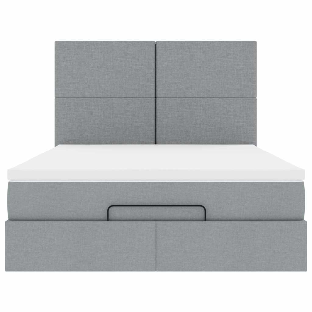 vidaXL Ottoman-Bett mit Matratze & LEDs Hellgrau 140x190 cm Stoff