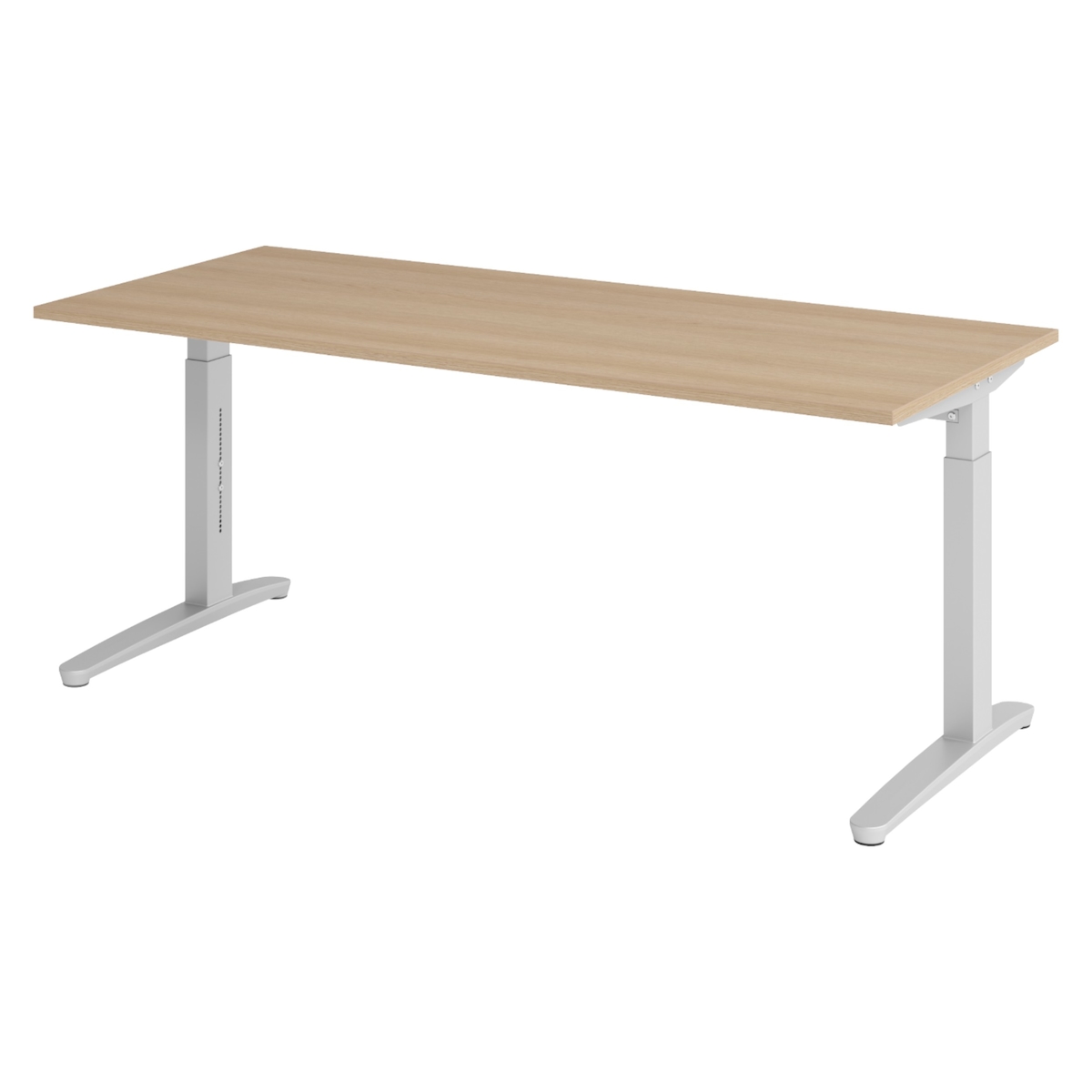 bümö manuell höhenverstellbarer Schreibtisch 180x80 in Eiche, Gestell in silber - PC Tisch höhenverstellbar & groß, höhenverstellbarer Tisch Büro,