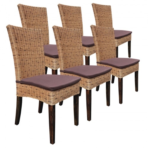 Esszimmer Stühle Set 6 Stück Rattanstühle Wintergarten Korbstühle Cardine cabana : mit Sitzkissen