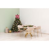 thumbnail of Table d’intérieur 160x90 cm, plateau en verre trempé, pieds en métal, design élégant, pour cuisine ou salle à manger – Morgan – Marbre rose/Or