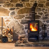 thumbnail of Relaxdays Kaminholzwagen, 2 Gummireifen, Holzwagen bis 60 kg, für gängige Holzscheite, Brennholz-Sackkarre, Stahl, braun