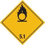 thumbnail of Gefahrzettel, Gefahrgutklasse 5.1 - Entzündend (oxidierend) wirkende Stoffe - 100x100 mm Folie selbstklebend